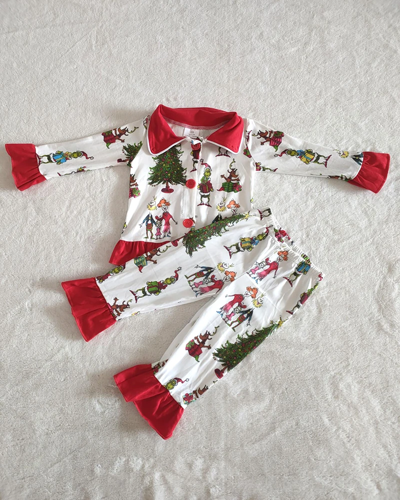 Baby dievčatá spadajú zimné oblečenie dievča vianočné dlhý rukáv oblečenie set sa roztomilý kreslený dievča pyžamo set s červeným prehrabať