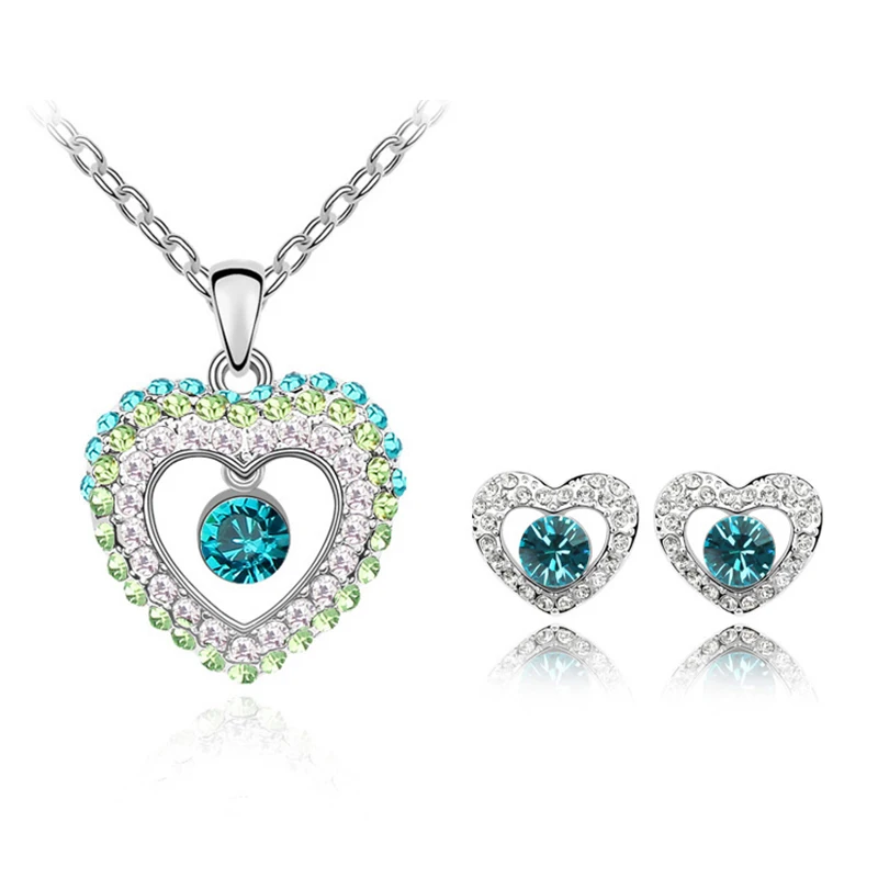 BAFFIN Romantický Sady Šperkov Crystal Srdce Prívesok Náhrdelník Stud Náušnice Pre Ženy, Dievčatá Darček