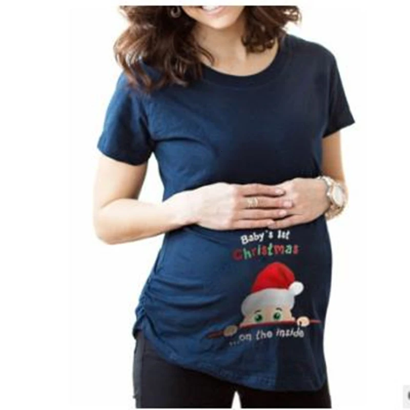 BAHEMAMI Tehotenstva, Blúzky Krátky Rukáv T Shirt Lete List Vianočné Tlač Materskej Šaty Tehotné Oblečenie S-3XL
