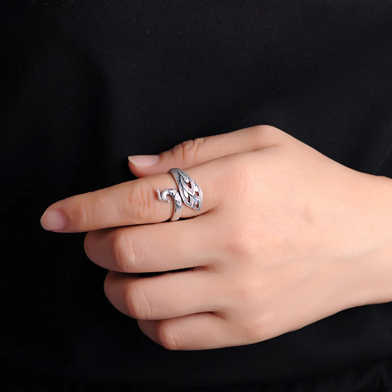 BALMORA Reálne 990 Čistého Striebra Phoenix Otvoriť Stohovanie Prstene pre Ženy Lady Zvláštne Dary Vintage Elegantné Módne Šperky v Pohode