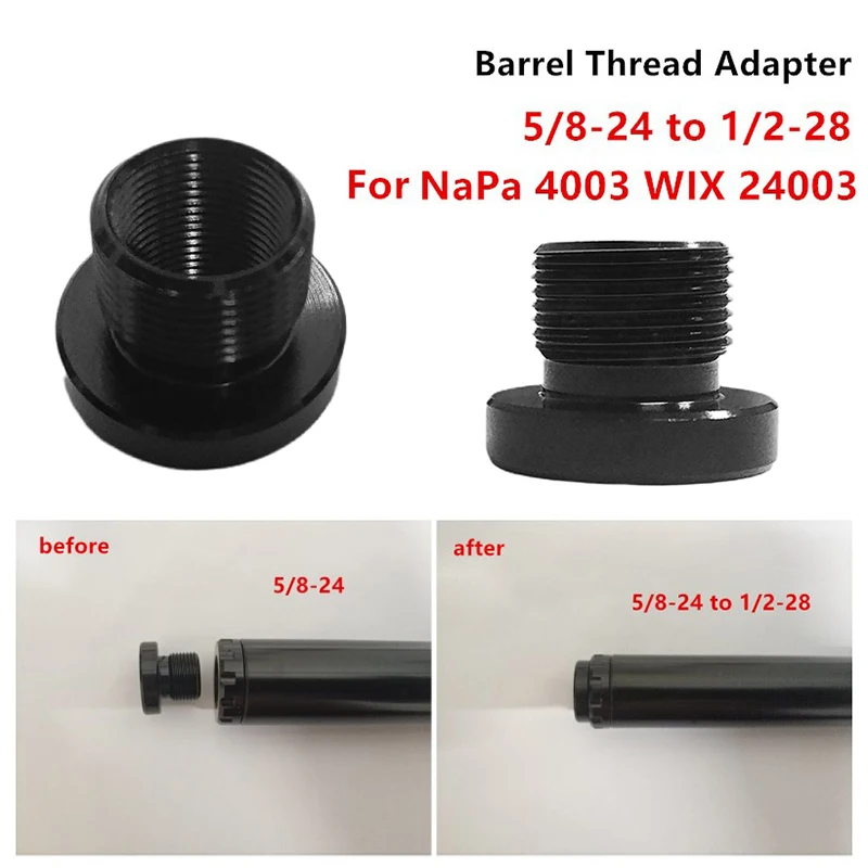 Barel Závitom Adaptér 5/8-24 1/2-28 Single-Core Auto Palivový Filter Black Titán Trubice Pre NaPa 4003 WIX 24003