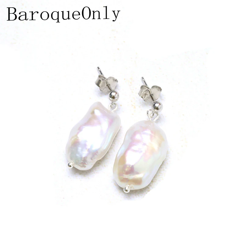 BaroqueOnly AAAA Baroková Perla Stud Náušnice Biele Veľké Sladkovodné Perly Klasické Módne Trendy Šperkov 925 Sterling Silver