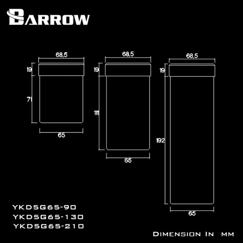 Barrow 90 130 210mm nádrž na Vodu Nádrž Na D5/MCP655 série vodné čerpadlo, rozšíriť nádrž na vodu, montáž YKD5G65