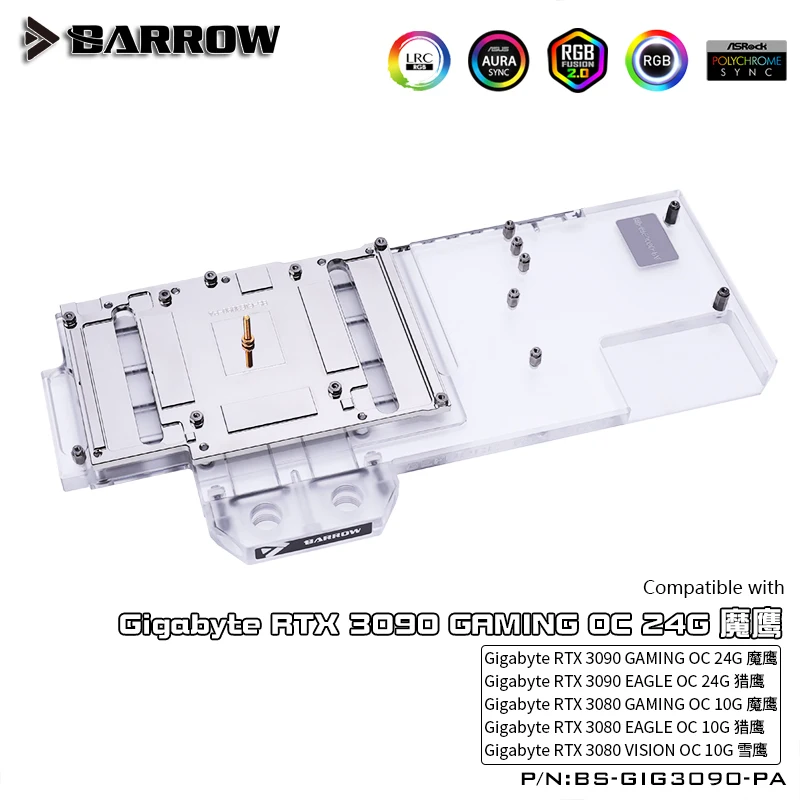 Barrow GPU Blok & Chladič Pre Gigabyte RTX 3090/3080 Eagle Herné OC, VGA Chladič 5V 3Pin ARGB, BS-GIG3090-PA