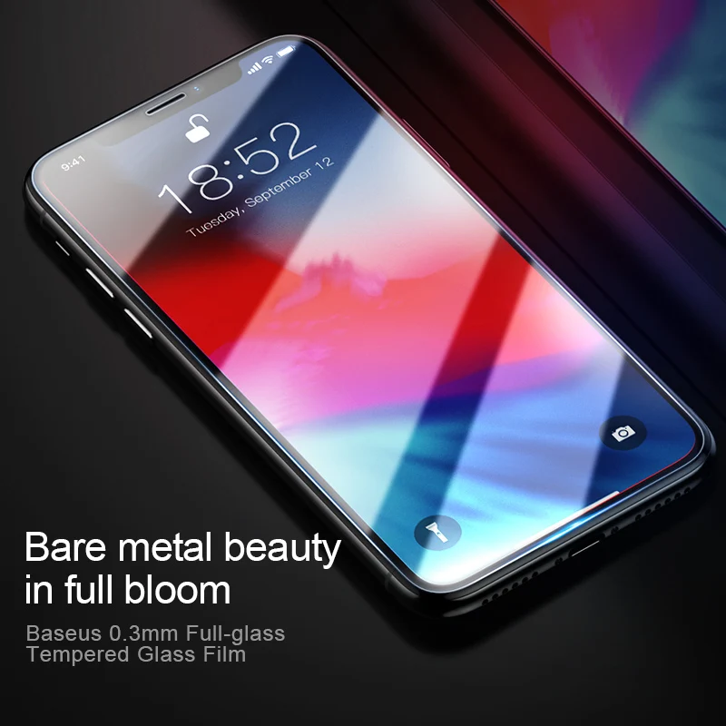 Baseus 0,3 mm Full-sklo Tvrdené Sklo Film Transparentné Celý Displej pre iPhone xs Mobilného Telefónu na Obrazovke Sklo Protecter