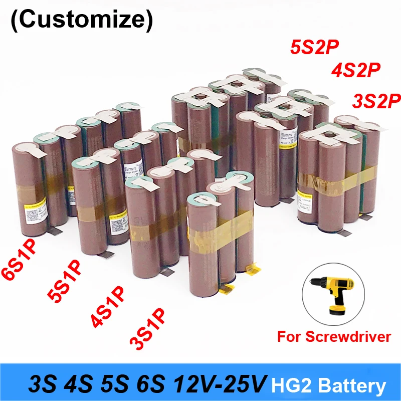 Batéria 18650 hg2 3000mAh 20amps 12.6 V 25.2 V skrutkovač batérie zváranie, spájkovanie pásy 3S 4S 6S 5S batérie (prispôsobiť)