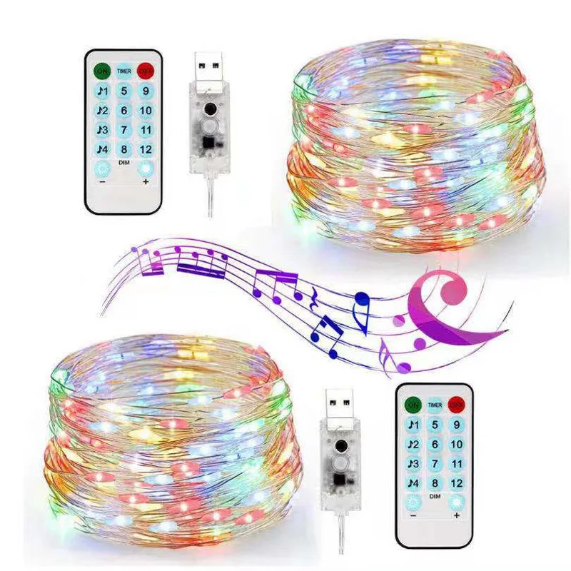 Batérie/USB Prevádzkované Aktivované Zvukom LED Hudba String Svetlá 5M 10M Strieborného Drôtu Garland Domov Vianoce Svadobné Party Dekorácie