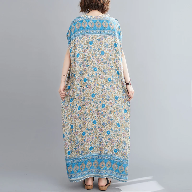 Bavlna satén plus veľkosť vintage kvetinový ženy príležitostné voľné dlhé letné plážové šaty elegantné oblečenie 2021 dámske šaty sundress