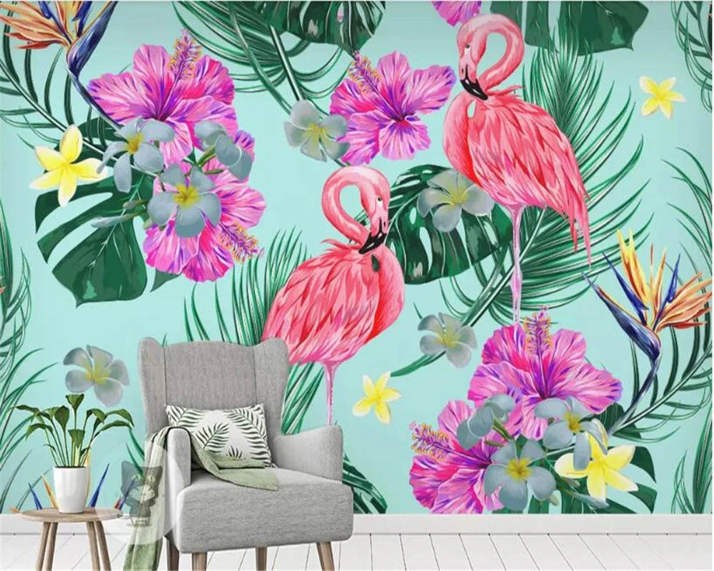 Beibehang 3d nástennú maľbu, tapety Vlastné foto tapety flamingo kvety rastlín tropického pralesa tapety na stenu pre deti izba