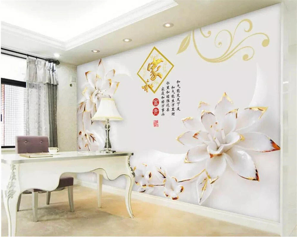 Beibehang abstraktných de parede Vlastné 3d tapeta nástenná maľba obývacia izba, spálňa biele módy plastický kvet nástenná maľba pozadia na stenu