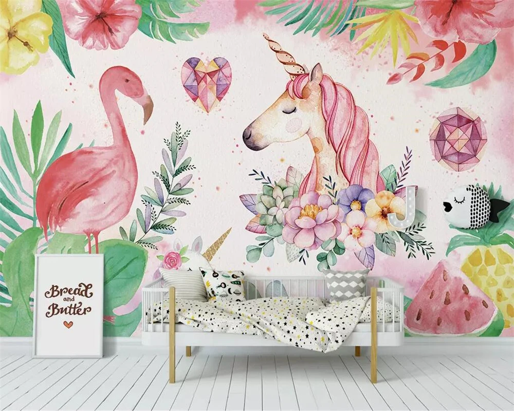 Beibehang nástennú maľbu, tapety Nordic jednoduché flamingo jednorožec detskej izby, dekorácie pozadí obývacia izba, spálňa 3d tapety