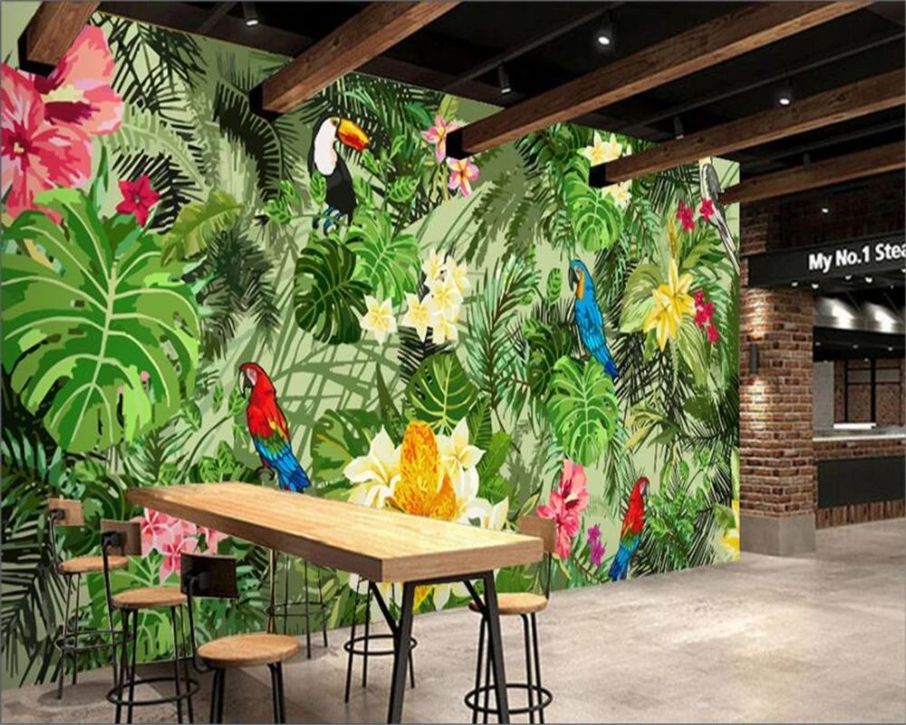 Beibehang Vlastné 3D tapeta ručne maľované papagáj tropických dažďových lesov tropických rastlín pozadí dekorácie 3d stenu papier