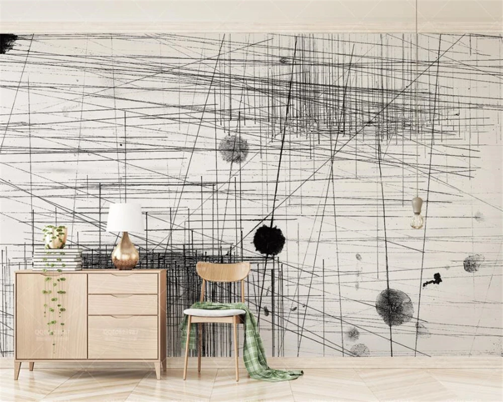 Beibehang Vlastnú tapetu nástenná maľba Abstraktné čiernej a bielej čiary, body, moderné 3d obývacia izba tv pozadí steny 3d tapety