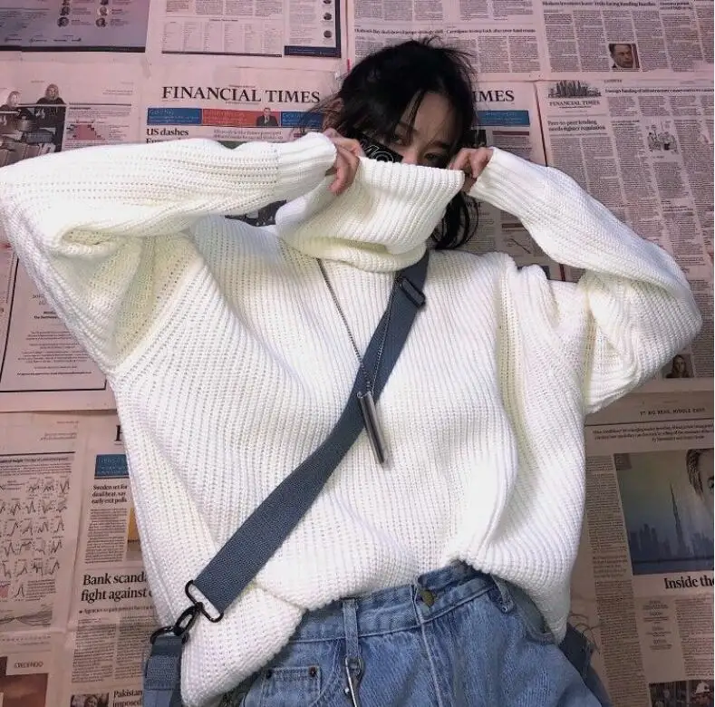 Bella filozofia zimné Harajuku ženy pevné turleneck bežné sveter žena voľné kórejský pletenie svetrov lady zelená pollover
