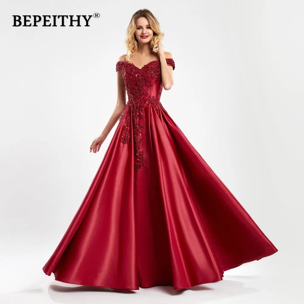 BEPEITHY Ramena Červené Dlhé Večerné Šaty Pre Ženy Elegantnej Čipky Bodice A-Line Zákazku Plus Veľkosť Prom Šaty 2020 Nové