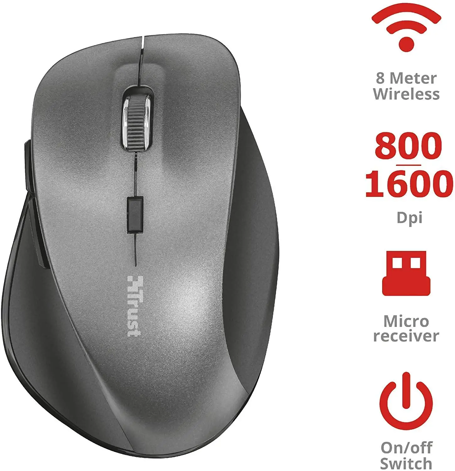Bezdrôtová Myš TRUST RAVAN-zvyšok ergonomické palec-800-1600DPI