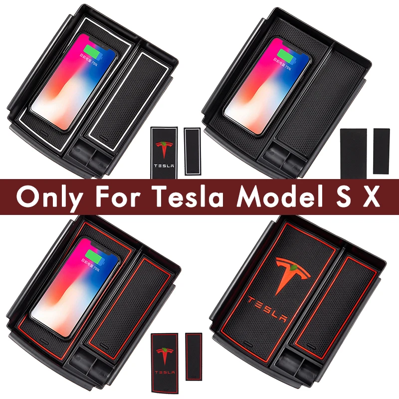 Bezdrôtová Nabíjačka pre Tesla Model S X Telefón k Portu USB na stredovej Konzoly Qi Auto Inteligentné Rýchle Nabíjanie Konzola Úložný Box