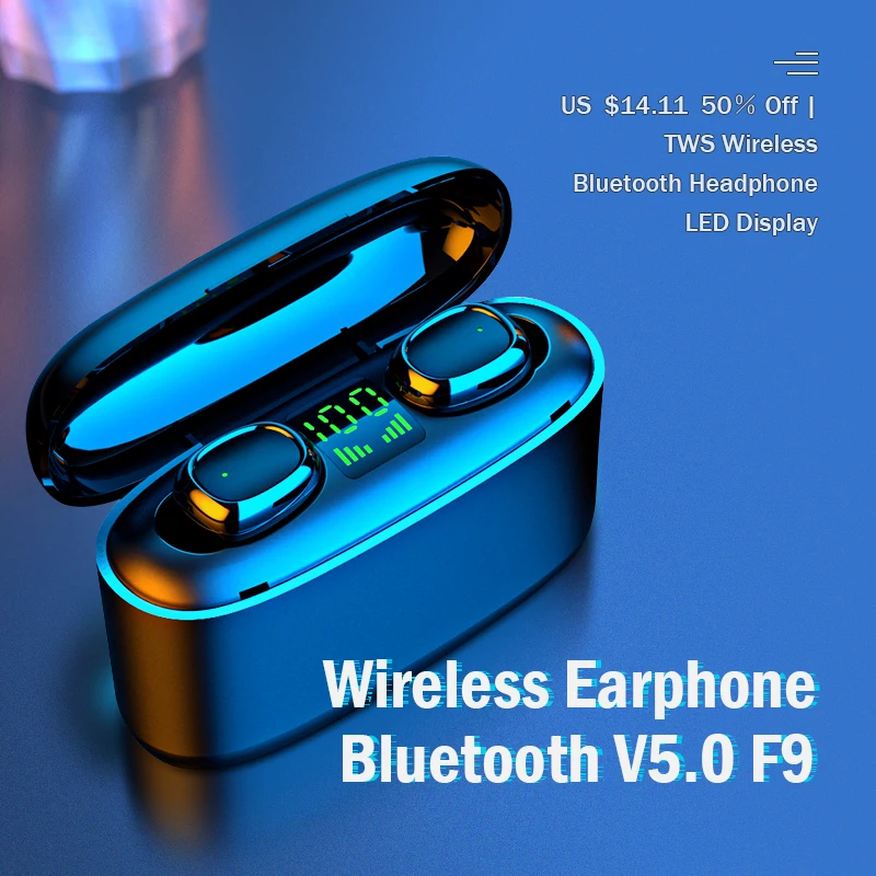 Bezdrôtové Slúchadlá Bluetooth V5.0 F9 TWS Bezdrôtové Bluetooth Slúchadlá LED Displej S 2000mAh Moc Headset S Mikrofónom