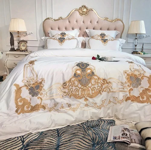 Biela Európskej Luxusné Golden Royal Výšivky posteľná bielizeň z Egyptskej Bavlny Nastaviť Perinu Posteľná Bielizeň Posteľ list obliečky na Vankúše 4/7pcs