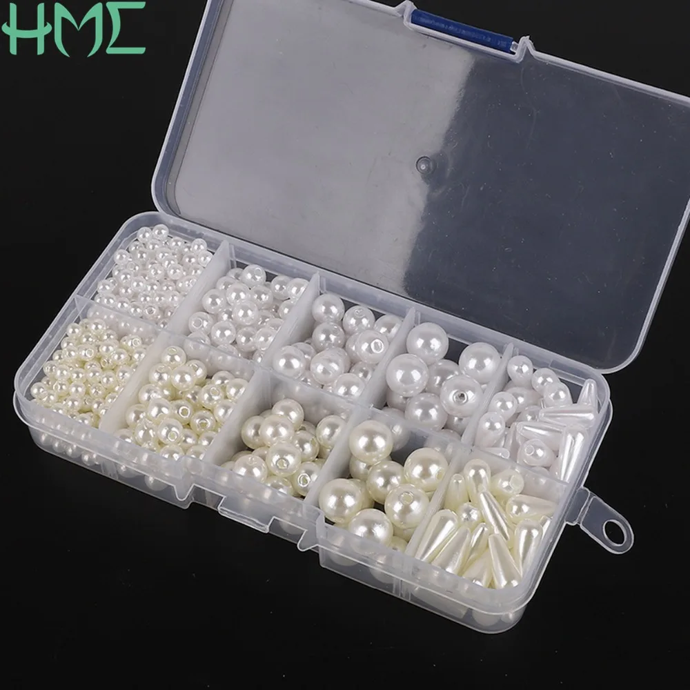 Biela Slonovinová Plastové Kolo ABS Pearl Voľné Dištančné Korálky Box Pre DIY Náramok, Náhrdelník Šperky Robiť Ručne vyrábané Prívesky Príslušenstvo