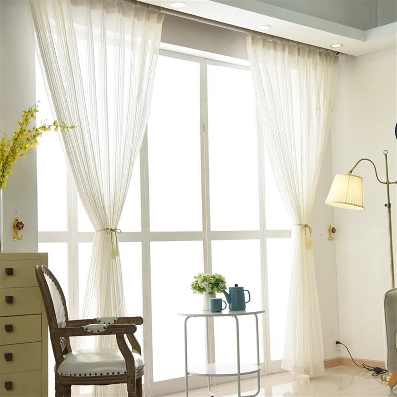 Biely prúžok tylu Závesy pre obývacej izby, spálne, okno opony sheers serape domova