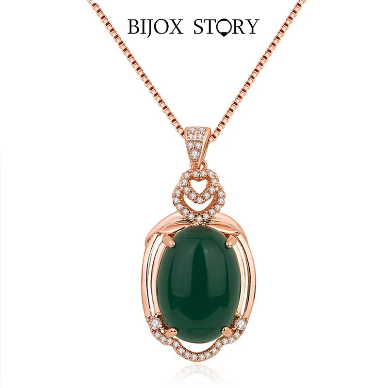 BIJOX STOR módne 925 Sterling silver Náhrdelník s oválny tvar emerald Prívesok jemné šperky pre ženy Svadobné Zapojenie Strany