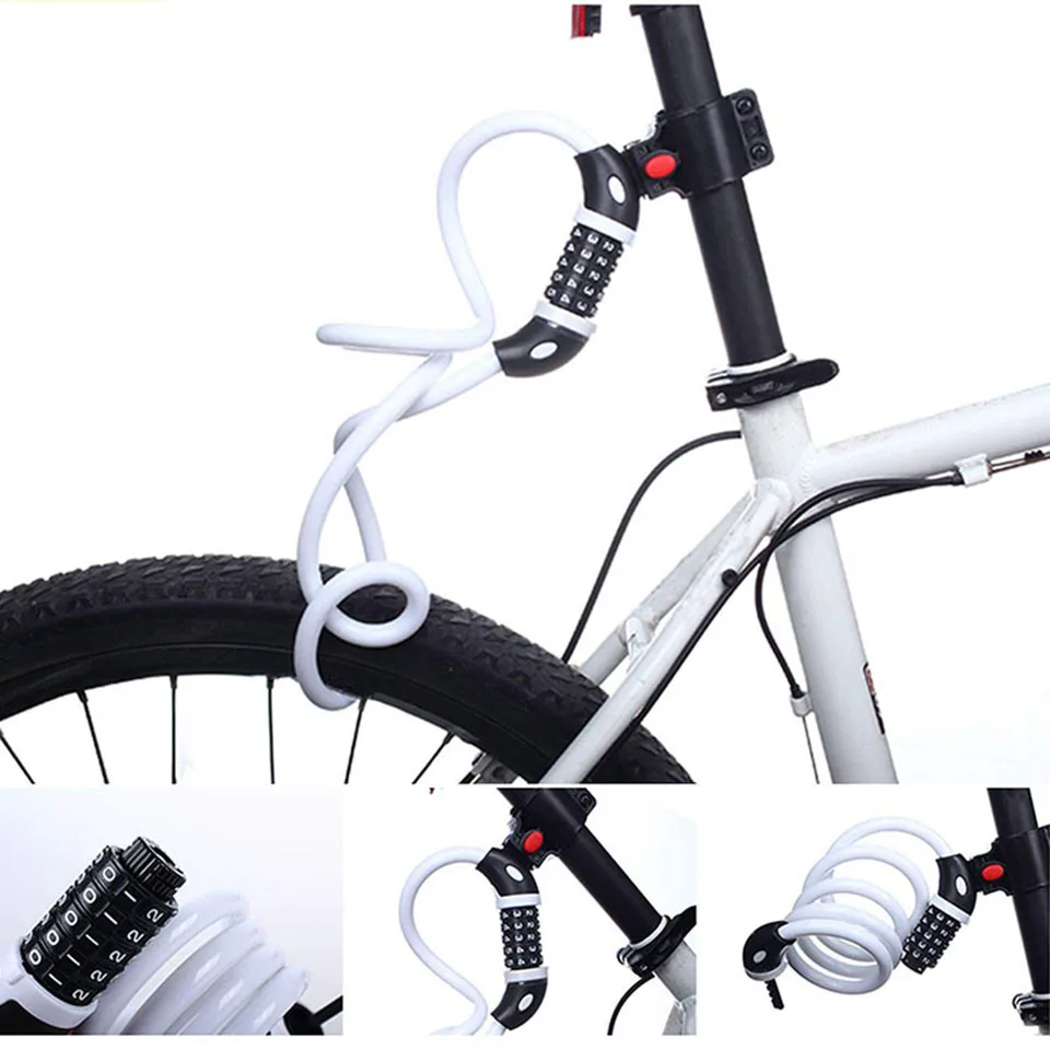 Bike Zamky 5 Ciferný Kód Zmes Požičovňa Bezpečnostný Zámok 1200 mm x 12 mm Oceľový Kábel Špirála na Bicykli jazda na Bicykli Požičovňa Zámok