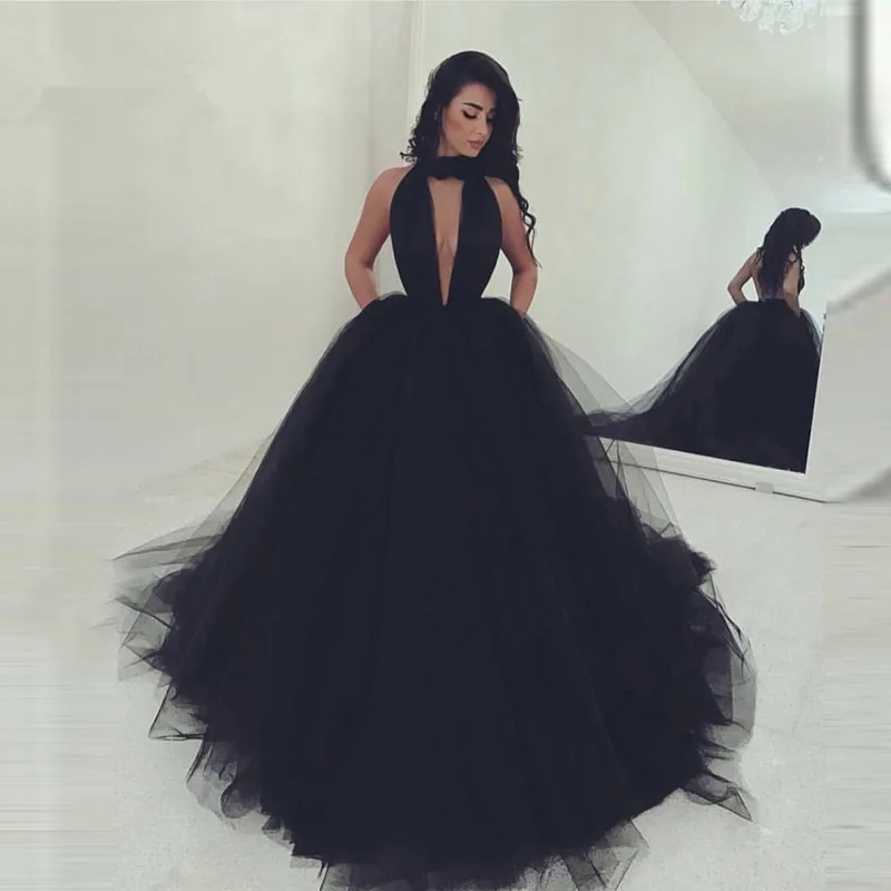 Black Moslimských svadobné Šaty 2021 plesové Šaty, plavky s uväzovaním za Tylu Otvorte Zadný Sexy Islamskej Dubaj Saudskej arabčina Dlhé svadobné Šaty