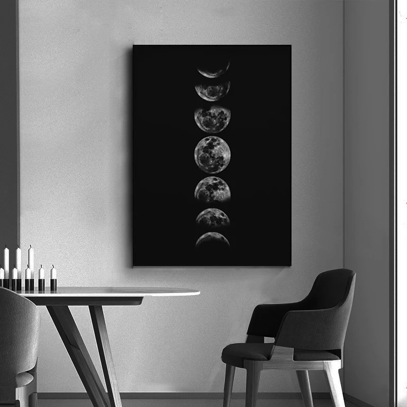 Black White Moon Plagáty a Vytlačí Nordic Štýl Plátno na Maľovanie Moderné Nástenné Art Minimalistický Plátno Obrázok pre Obývacia Izba Dekor