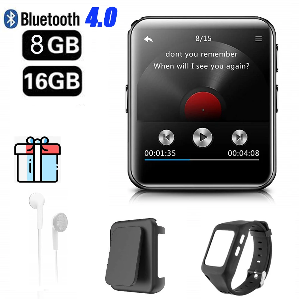 Bluetooth, MP3 Hodinky s Dotykovým displejom a 8/16GB Klip MP3 Prehrávač pre jazdu na Bicykli Turistika Podpora Nahrávania,FM Rádio