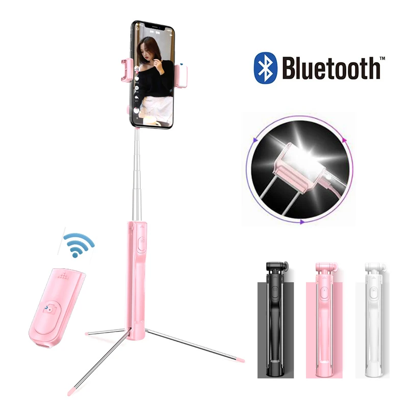 Bluetooth Selfie Stick Mini Statív 4 v 1 3-výstroj LED osvetlenie Monopod Selfie Stick bezdrôtovej komunikácie Bluetooth remote pre Android&Iphone