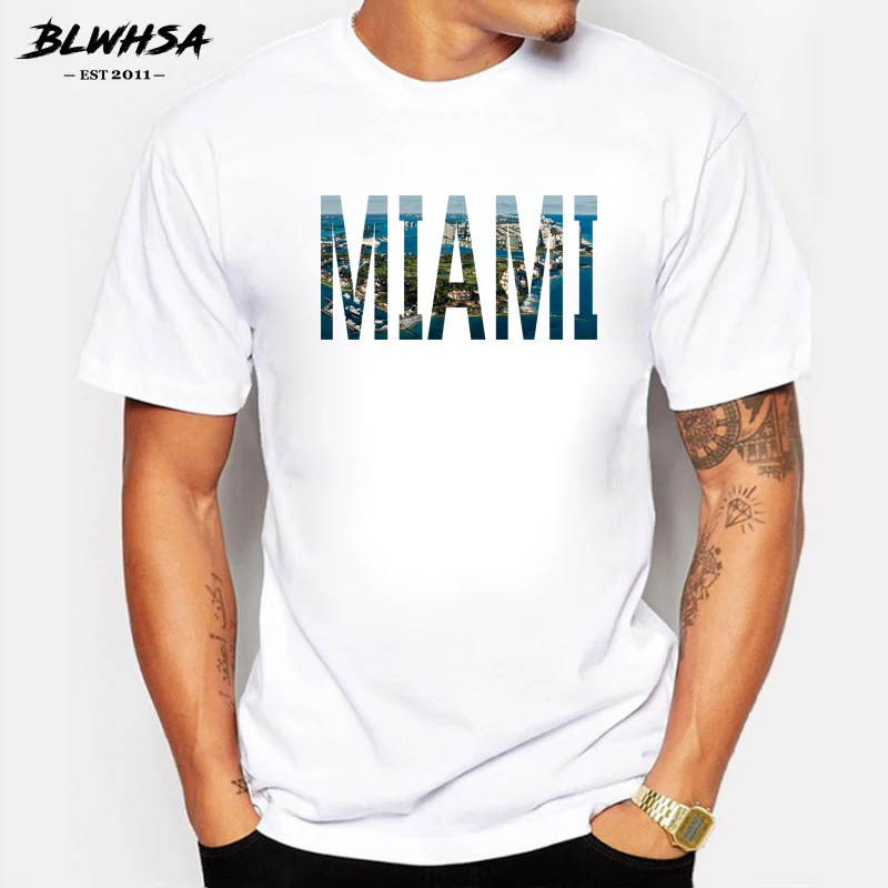 BLWHSA Nové Prichádzajú Muži T-Shirt Miami City Dizajn, Tlač Bavlna Príležitostné Letné Krátke Sleeve Tee Košele pre Mužov, Topy