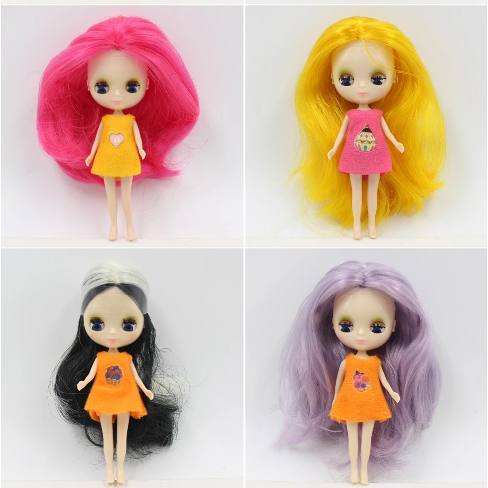 Blyth mini bábiky hračky 10 CM nahé bábika farebné dlhé vlasy