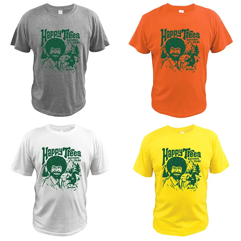 Bob Ross Maliar Šťastný Stromy T-Shirt Národný Park Vedenie Prírody Veverička Paródia Creat Dizajn, Digitálna Tlač, Grafické Tričko