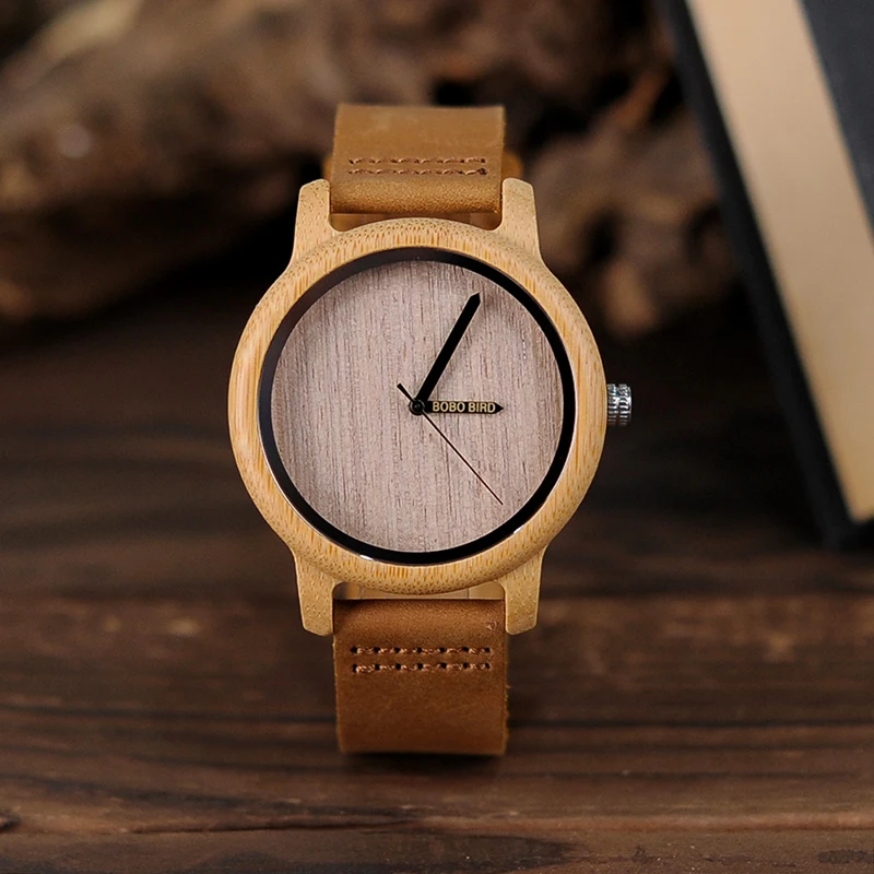 BOBO VTÁK Muži Hodinky Nové Jednoduché Bambusu Sledovať Originálny Kožený Remienok Náramkové hodinky relogio masculino Drop Shipping B-A22