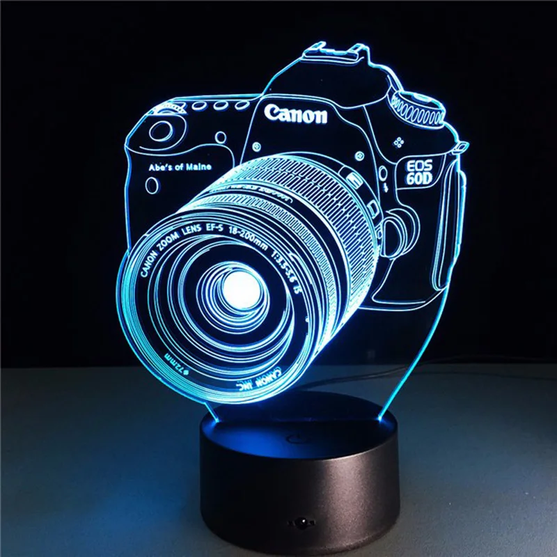 BOCHSBC Novinka 3D Akrylové Fotoaparát Noc Ľahký Dotyk RGB Farby Stolové Svietidlo pre KTV Romantické Nočné Dekorácie LED Žiarovky