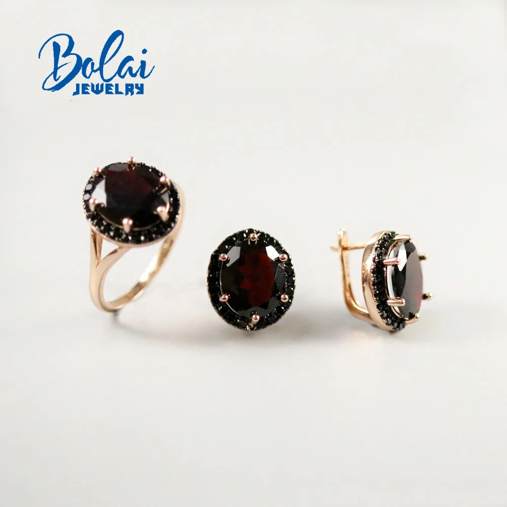 Bolaijewelry,2020 Nové prírodné čierny granát prstene a náušnice,925 sterling silver elegantné módne doplnky pre ženy