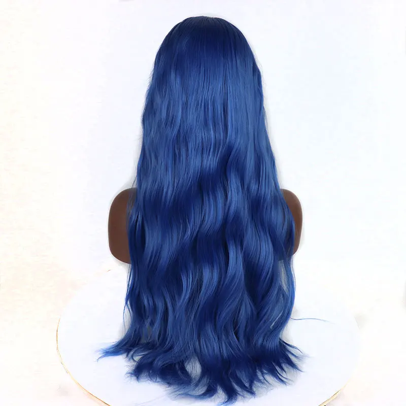 Bomba Prírodné Vlny Syntetické Parochne Čipky Front Glueless Modrá Farba Tepelne Odolných Vlákien Vlasy Prírodné Vlasové Parochne Pre Ženy