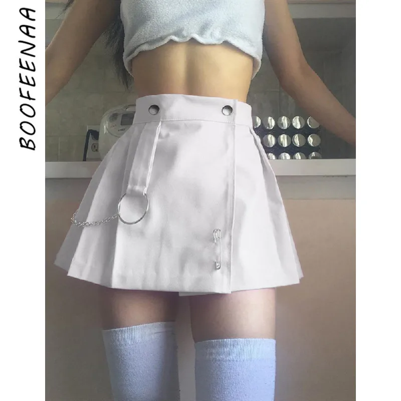 BOOFEENAA Sexy Mini Sukne Nový Príchod 2020 Lete Čierna Biela Vysoký Pás Skladaný Sukne Dámske Harajuku Kawaii Faldas C94-AC08