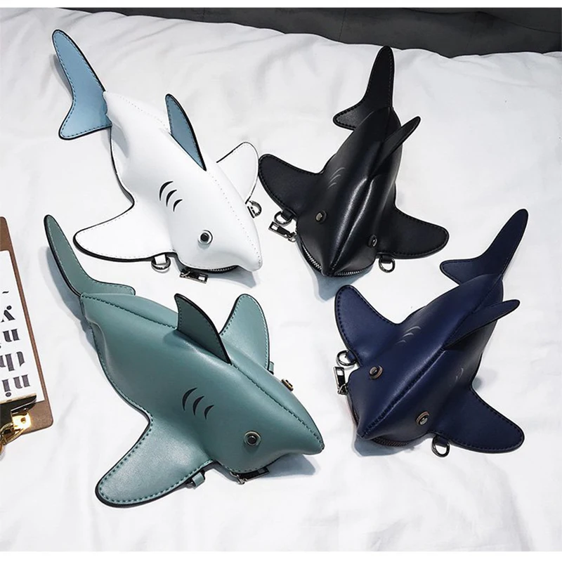 Boutique De FGG PU Faux Kožené Nové 3D Zvierat Dizajn Shark Crossbody Tašky pre Ženy Spojka Kabelku Ramenný Kabelky Messenger Taška