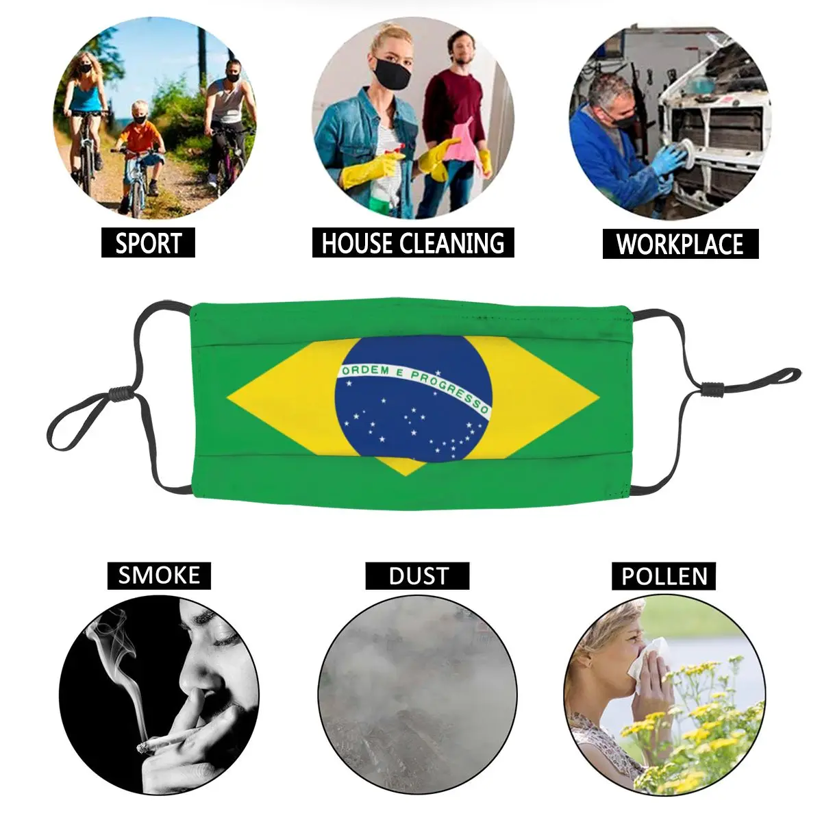 Brazília Vlajka Opakovane Masku Na Tvár Prachotesný Ochranný Kryt Respirátor