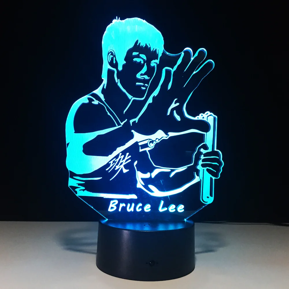 Bruce Lee Kungfu lampa 7 farieb zmena vizuálnej ilúzie, LED svetlo deco módna Novinka hračka akcie obrázok deti darček k narodeninám