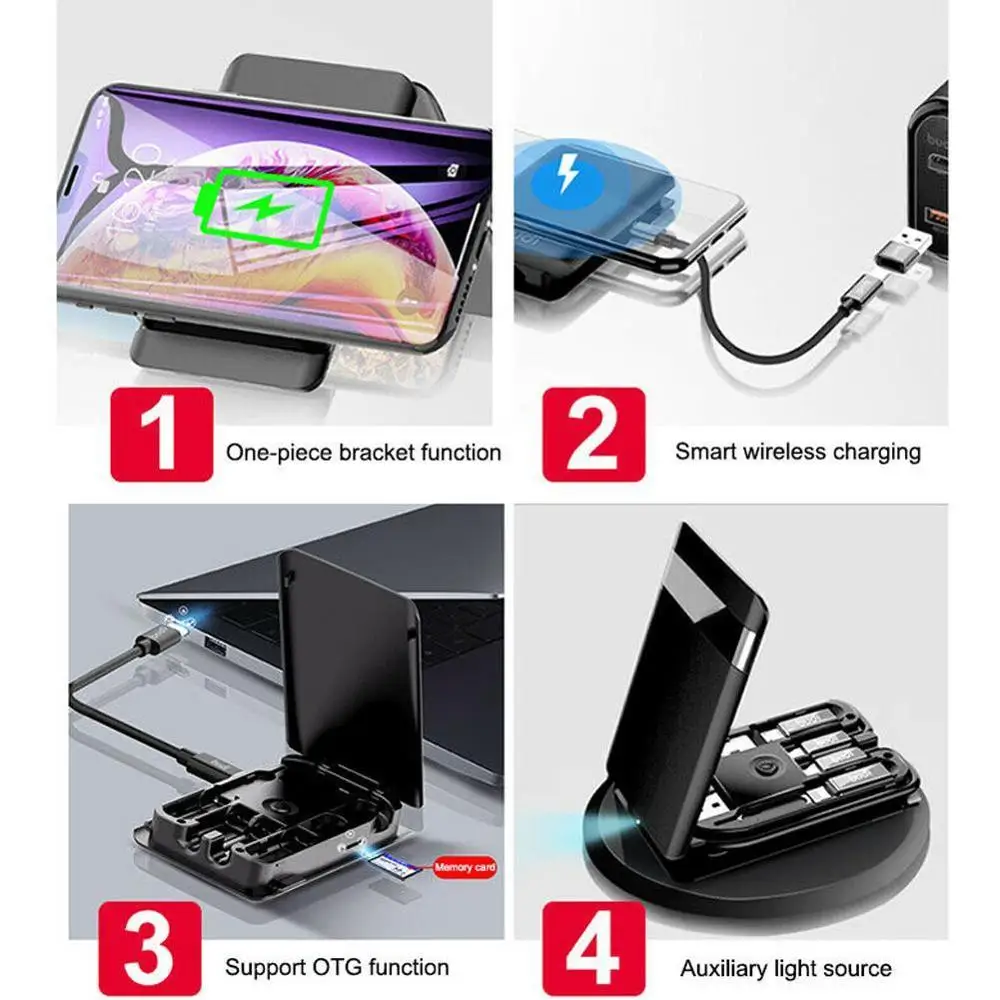 BUDI Univerzálna Bezdrôtová Nabíjačka Multi-funkcia Power Bank Smart Karty Adaptéra Skladovanie Dátový Kábel USB Box pre iPhone Huawei Xiao