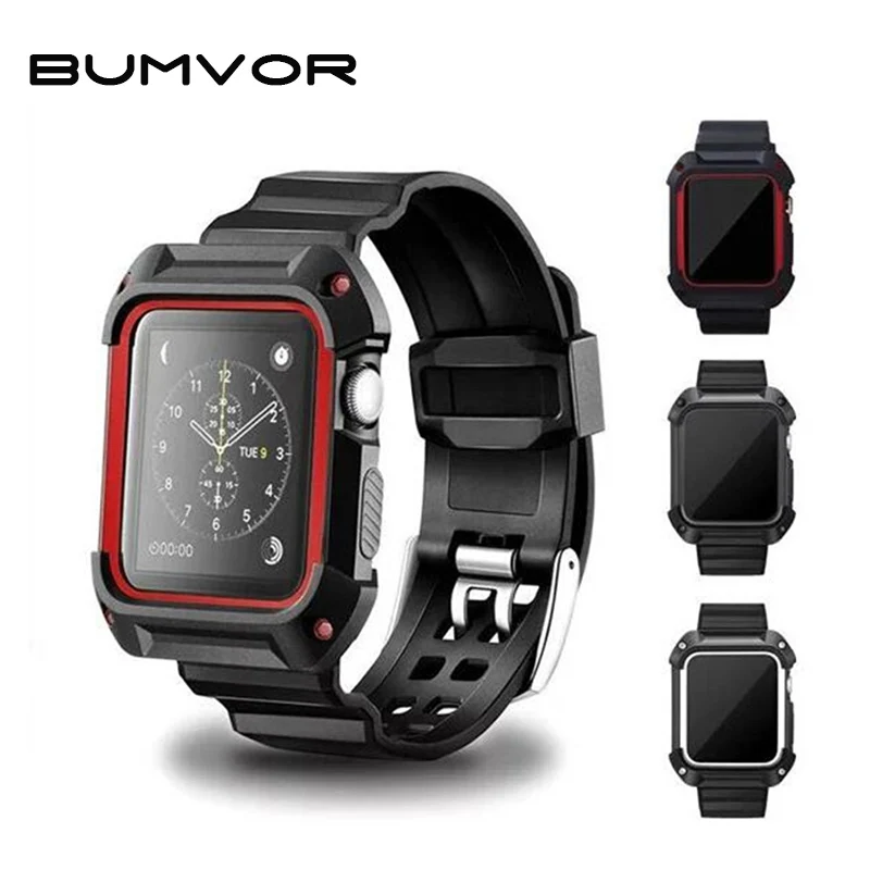 BUMVOR Hot Predaj Šport Pásmo Pre Apple Hodinky 40/44/42/38MM iwatch5/4/3/2 Zápästie Band Náramok Kaučuk Watchband Pomocou Ochranného puzdra