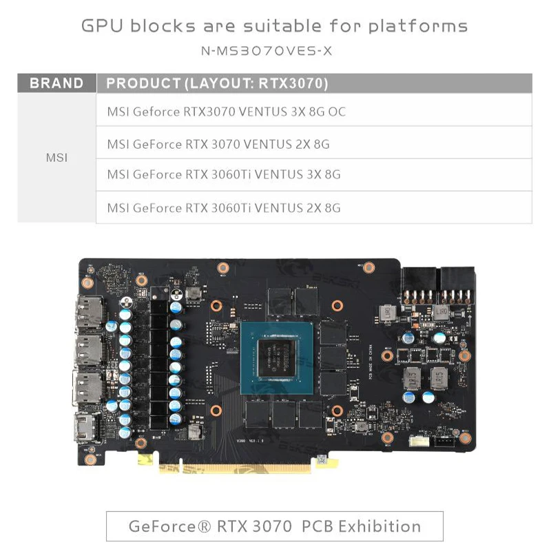 Bykski 3070 GPU Blok Vodného Chladenia Pre MSI GeForce RTX 3070 VENTU, Grafická Karta Kvapalina Chladiča Systém, N-MS3070VES-X