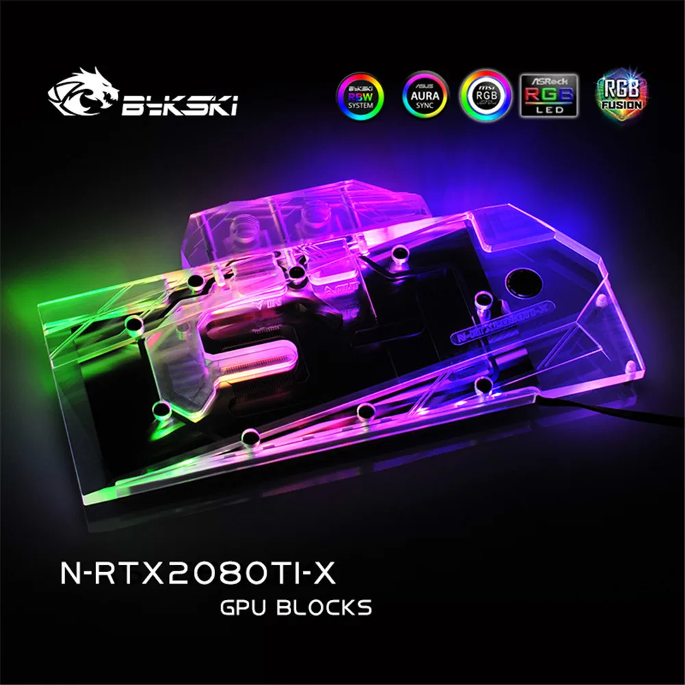 Bykski GPU Vodný Blok Plné Pokrytie Pre NVIDIA Nadácie RTX2080/2080TI/2080 Super/2070 VGA Chladič A-RGB 12V/5V N-RTX2080TI-X