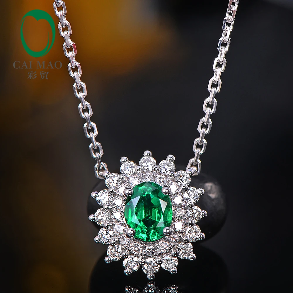 Caimao Prírodné Emerald Prívesok Reťazca 14K Bieleho Zlata s 0.33 ct H SI Diamanty Náhrdelník