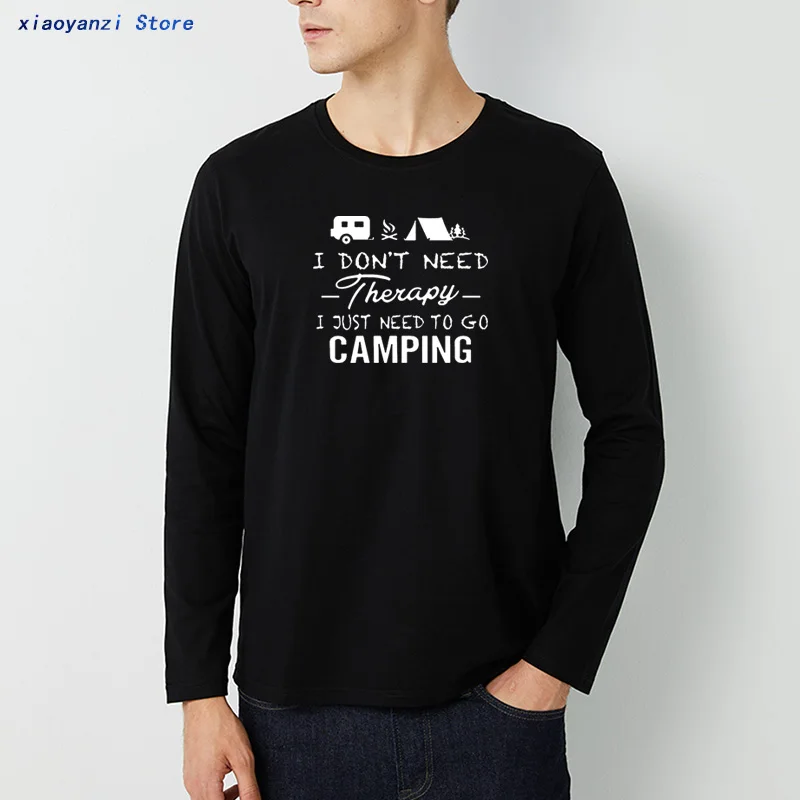 Camping Terapia dlhé Tričko Bavlna Camper Stanu, Karavanu Kempingu Módne Topy dlhý Rukáv T shirt Camiseta Hombre Streetwear