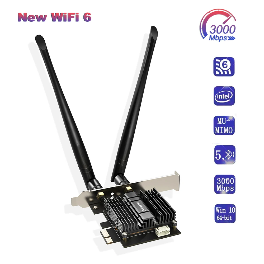 CardKing 3000Mbps WiFi Adaptér 6 slot karty PCI Express Bluetooth 5.1 Wi-Fi Dual Band 2.4 G/5 ghz pripojenie 802.11 AC/AX Intel AX200 PCIe Sieťová Karta