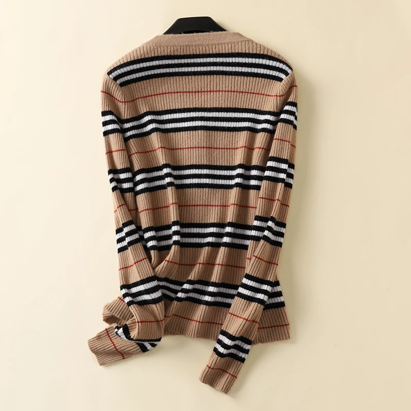 Cashmere pruhovaný sveter na jar a na jeseň elegantné krásu tvaru tenký úplet klesnutie tričko módne wild jednoduché vlnený pulóver